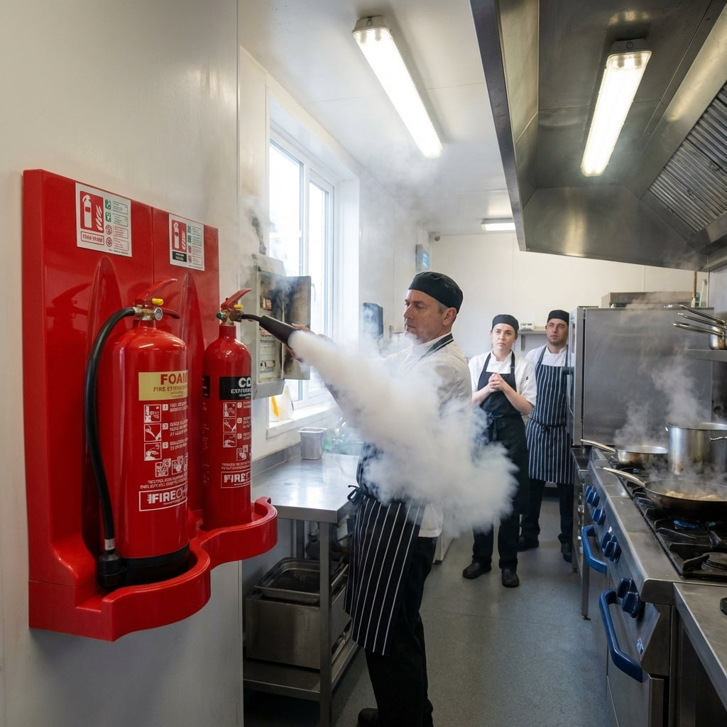 Fire Extinguishers Bundle with Stands & Signs – Connectable – Commercial Use