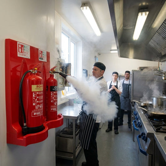 Fire Extinguishers Bundle with Stands & Signs – Connectable – Commercial Use