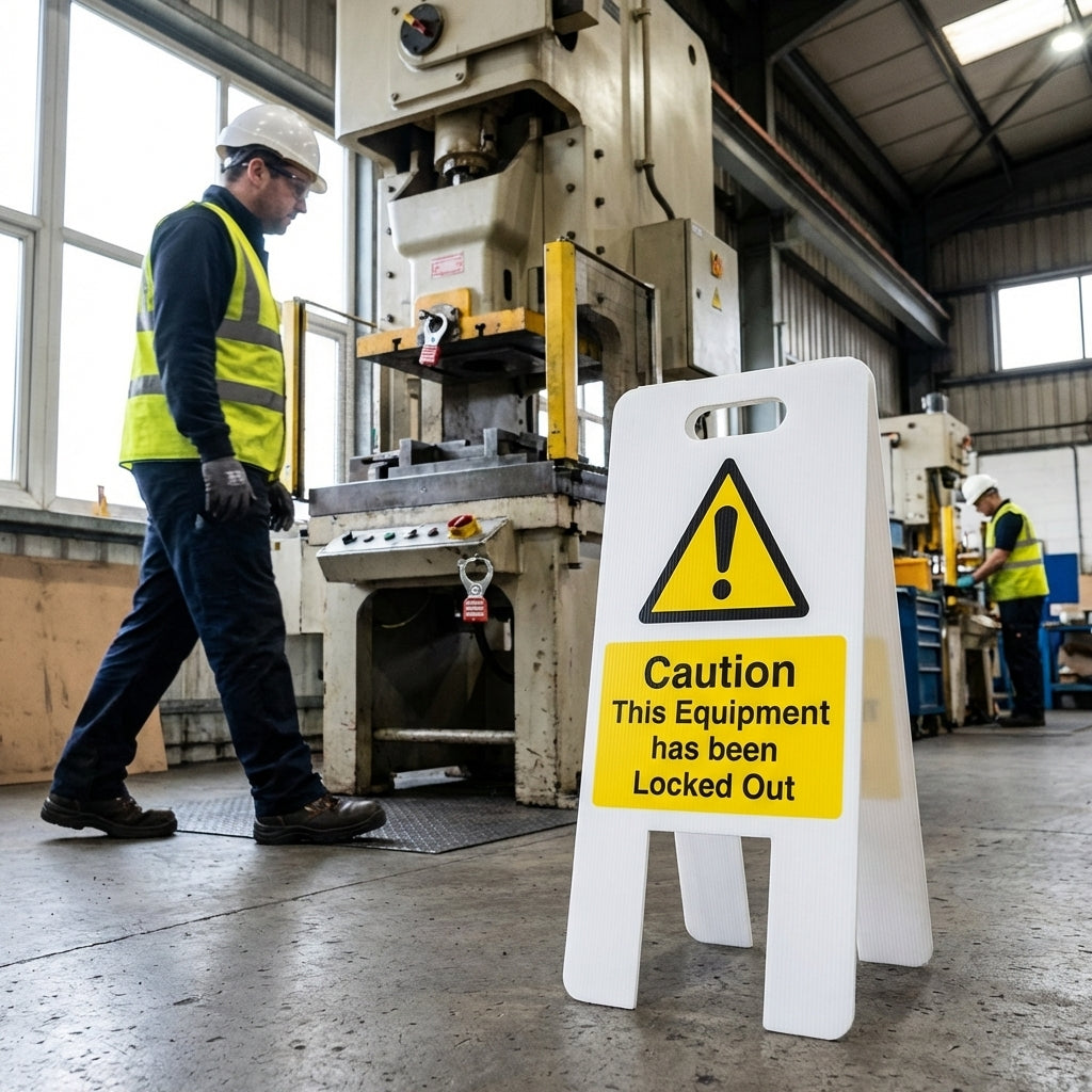 Caution Equipment Locked Out Sign – 300mm x 600mm – Fluted Polypropylene – Indoor/Outdoor Use
