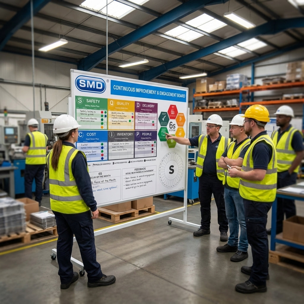 Mobile Visual Management Board – 1200mm x 1500mm – Height-Adjustable Magnetic – Industrial Use